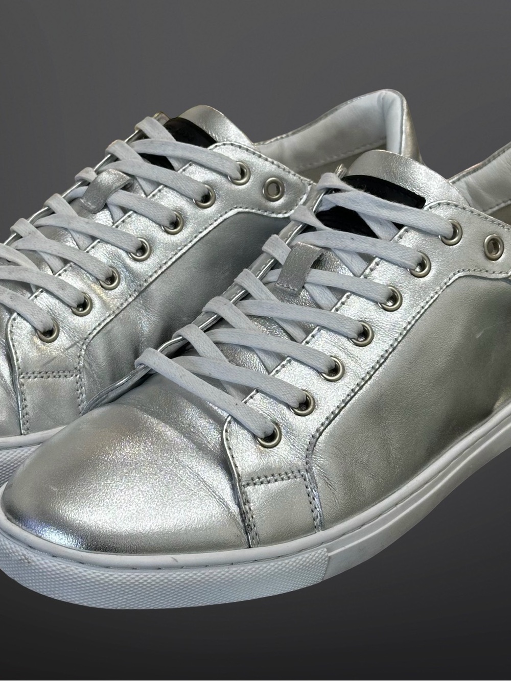 RUDSAK Metallic Silver Leather Low-Top Sneakers EU 44 / US 11